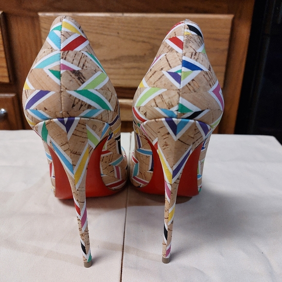 Christian Louboutin Multi-Color Cork Chevron Shoes - Picture 5 of 8